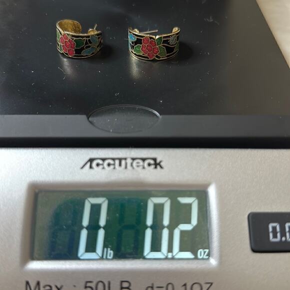 Vintage Cloisonné Black Butterfly Floral Earrings - Picture 5 of 12